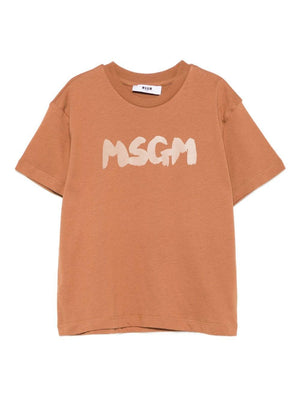 T-shirt per bambino MSGM Kids marrone con stampa del logo