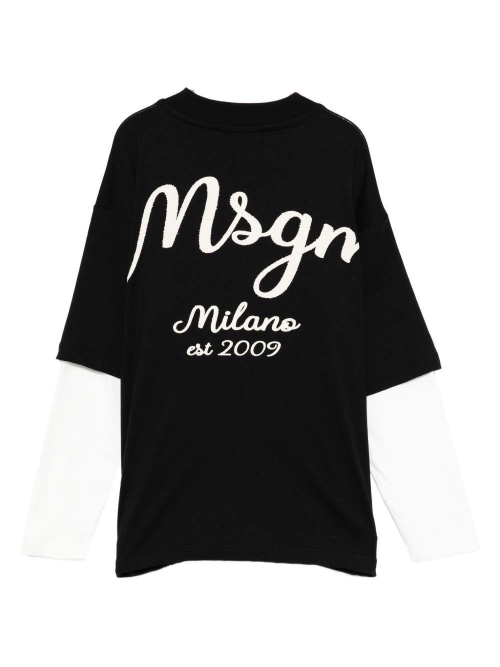 MSGM Kids black T-shirt with embroidered MSGM KIDS logo | Offer