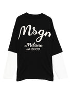 T-shirt per bambino MSGM Kids nera con logo ricamato - Rubino Kids