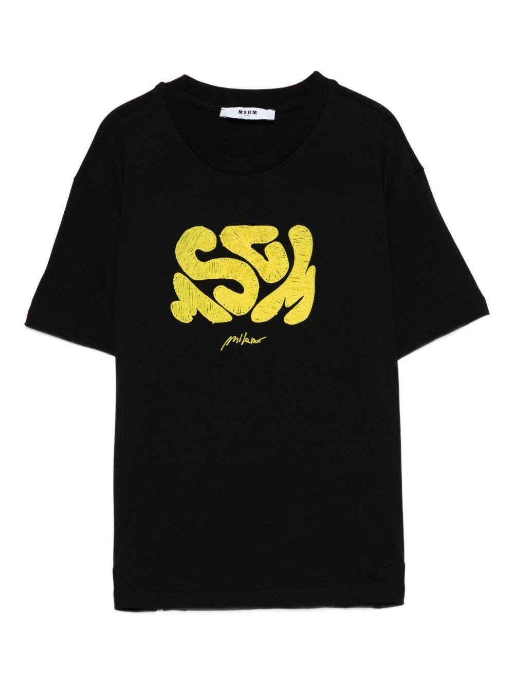 T-shirt per bambino MSGM Kids nera con stampa astratta - Rubino Kids