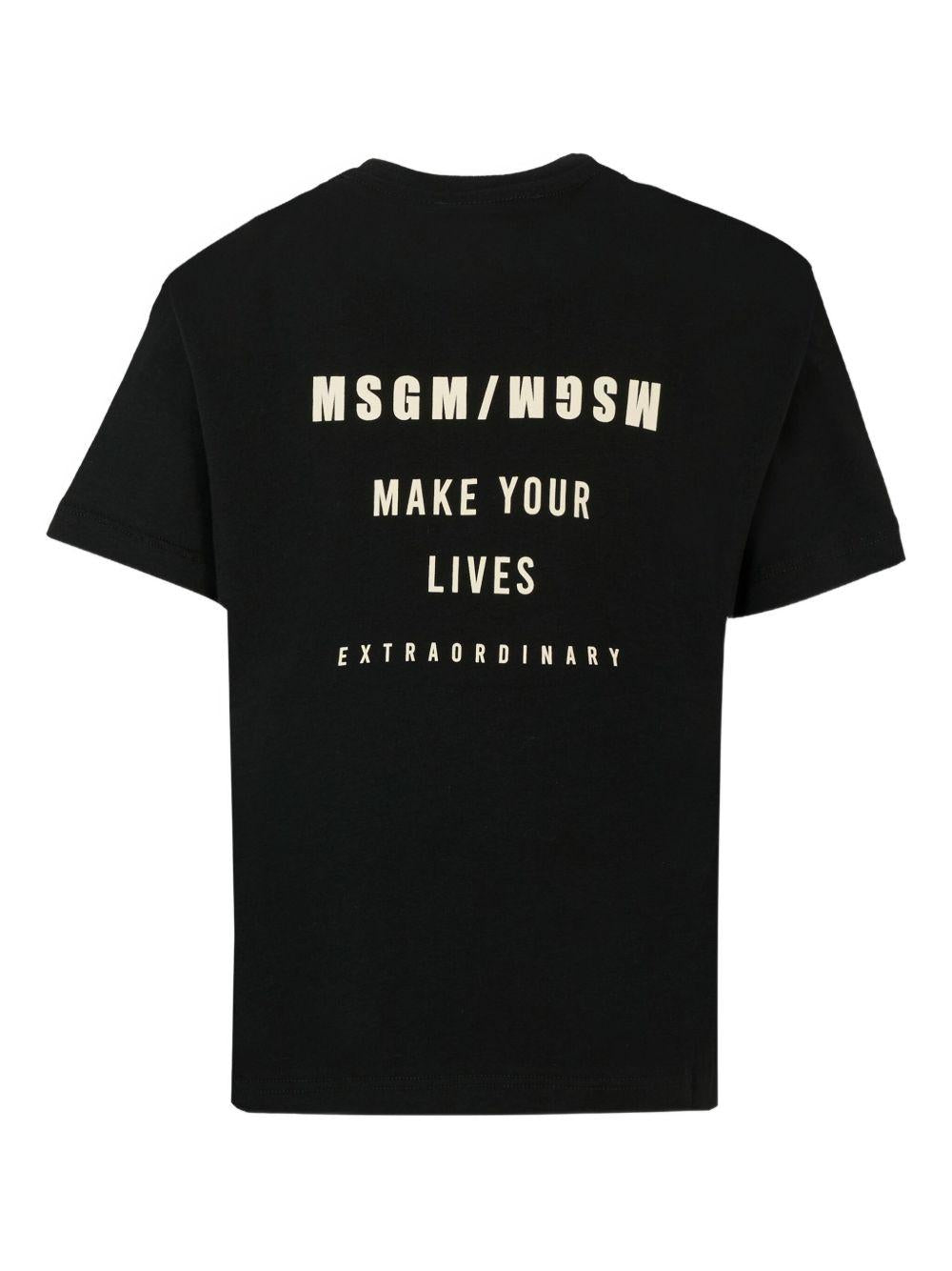 T-shirt per bambino MSGM Kids nero con stampa logo sul davanti - Rubino Kids