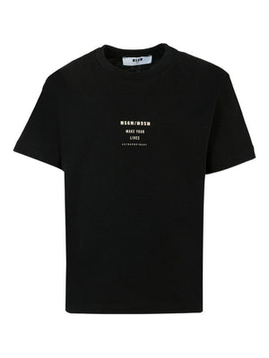 T-shirt per bambino MSGM Kids nero con stampa logo sul davanti