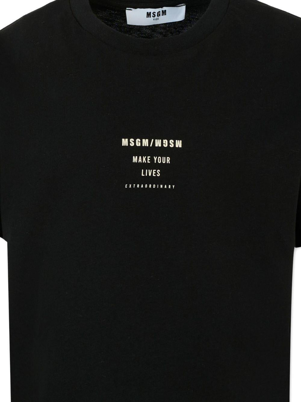 T-shirt per bambino MSGM Kids nero con stampa logo sul davanti - Rubino Kids