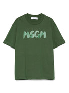 T-shirt per bambino MSGM Kids verde con stampa logo - Rubino Kids