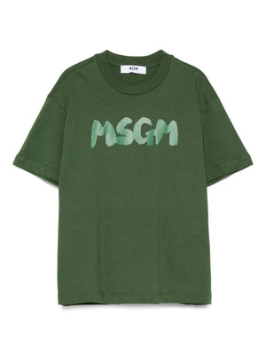 T-shirt per bambino MSGM Kids verde con stampa logo