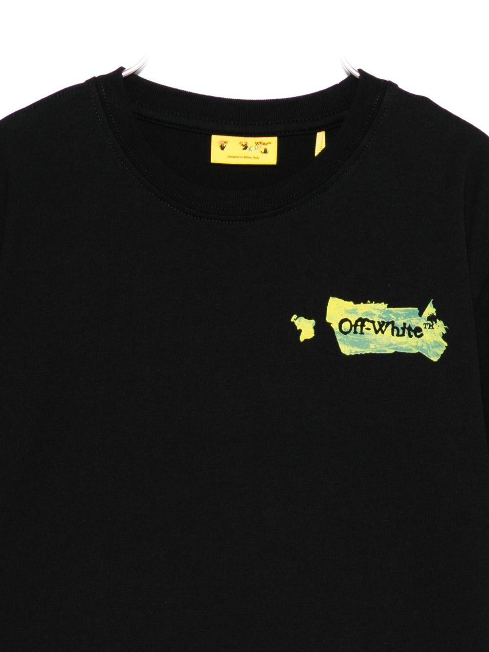 T-shirt per bambino Off - White Kids nera con logo sul davanti - Rubino Kids