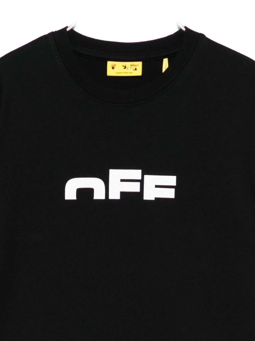 T-shirt per bambino Off - White Kids nera con logo sul davanti - Rubino Kids