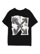 T-shirt per bambino Off - White Kids nera con stampa logo sul davanti - Rubino Kids