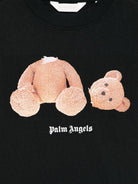 T-shirt per bambino Palm Angels Kids nero con stampa grafica orsetto - Rubino Kids