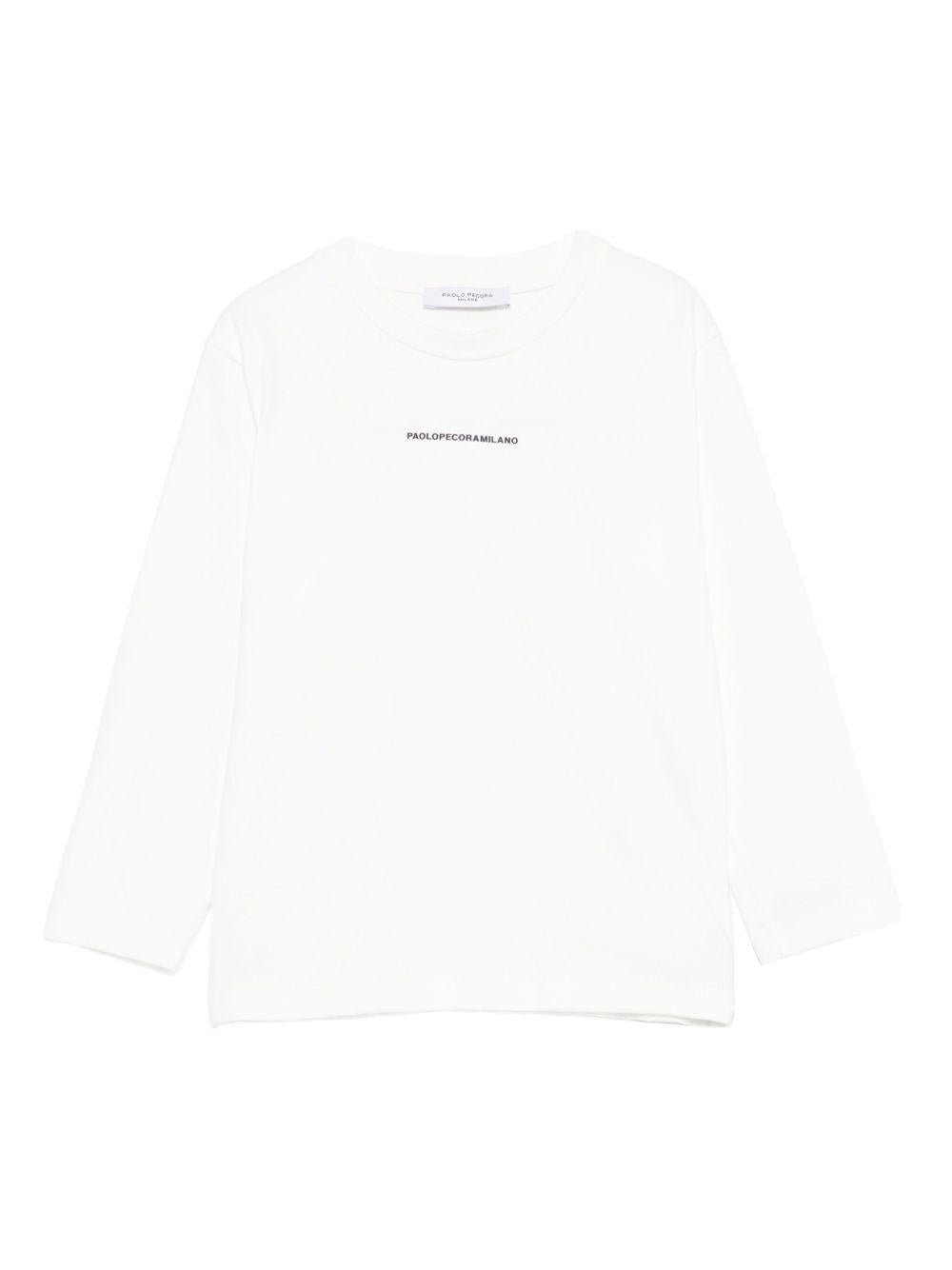 T-shirt per bambino Paolo Pecora Kids bianca con stampa logo sul davanti - Rubino Kids