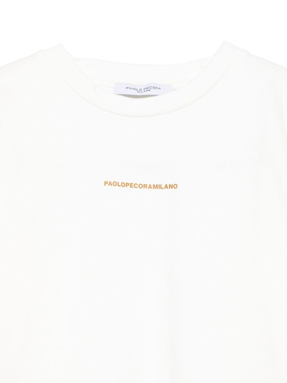 T-shirt per bambino Paolo Pecora Kids bianco a maniche lunghe con stampa - Rubino Kids