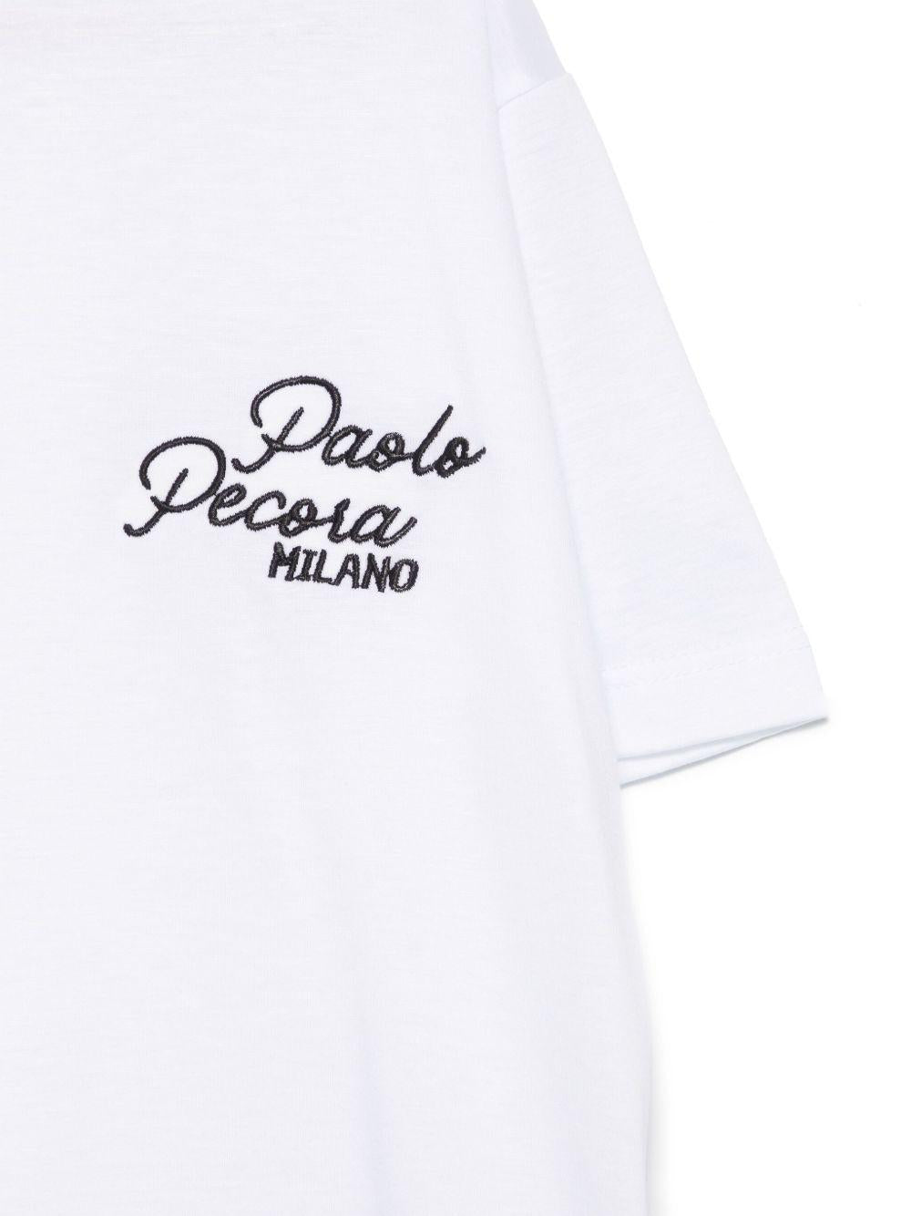 T-shirt per bambino Paolo Pecora Kids bianco con logo ricamato a contrasto - Rubino Kids