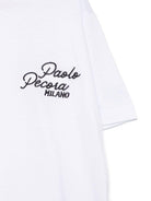 T-shirt per bambino Paolo Pecora Kids bianco con logo ricamato a contrasto - Rubino Kids