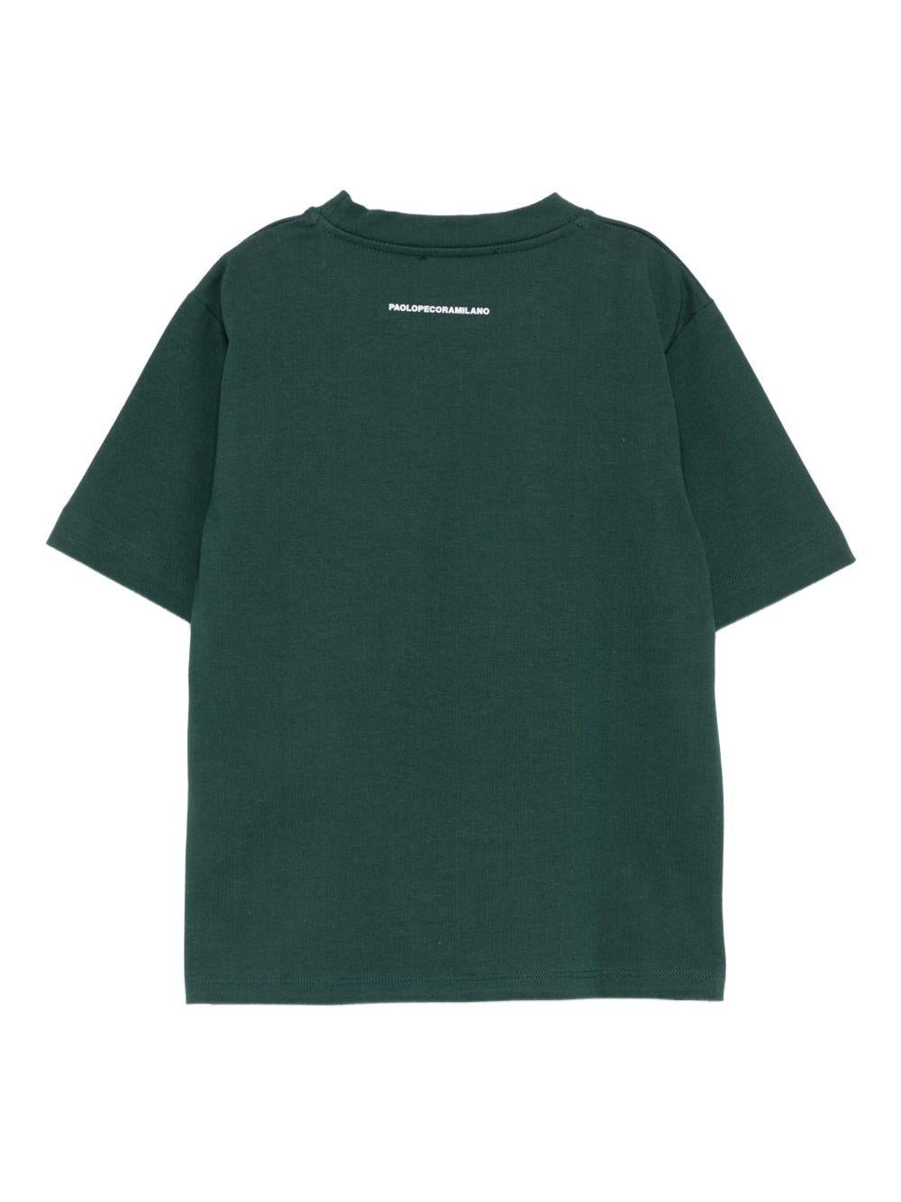 T-shirt per bambino Paolo Pecora Kids verde con applicazione sul petto - Rubino Kids