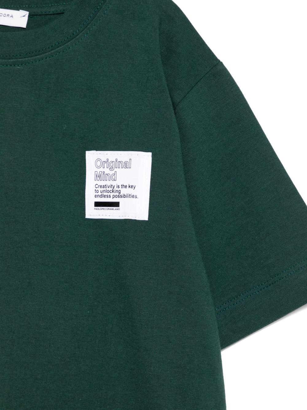 T-shirt per bambino Paolo Pecora Kids verde con applicazione sul petto - Rubino Kids