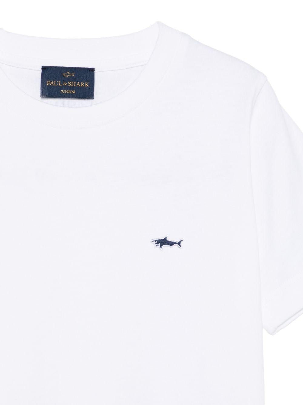T-shirt per bambino Paul & Shark Kids bianca con ricamo squalo sul davanti - Rubino Kids