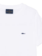 T-shirt per bambino Paul & Shark Kids bianca con ricamo squalo sul davanti - Rubino Kids