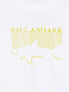 T-shirt per bambino Paul & Shark Kids bianca con stampa logo e squalo sul davanti - Rubino Kids