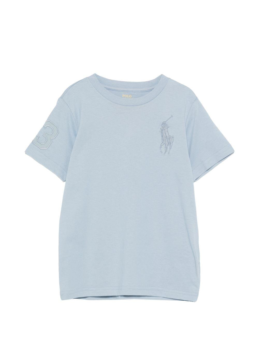 T-shirt per bambino Polo Ralph Lauren Kids azzurra con caratteristico motivo Polo Pony - Rubino Kids