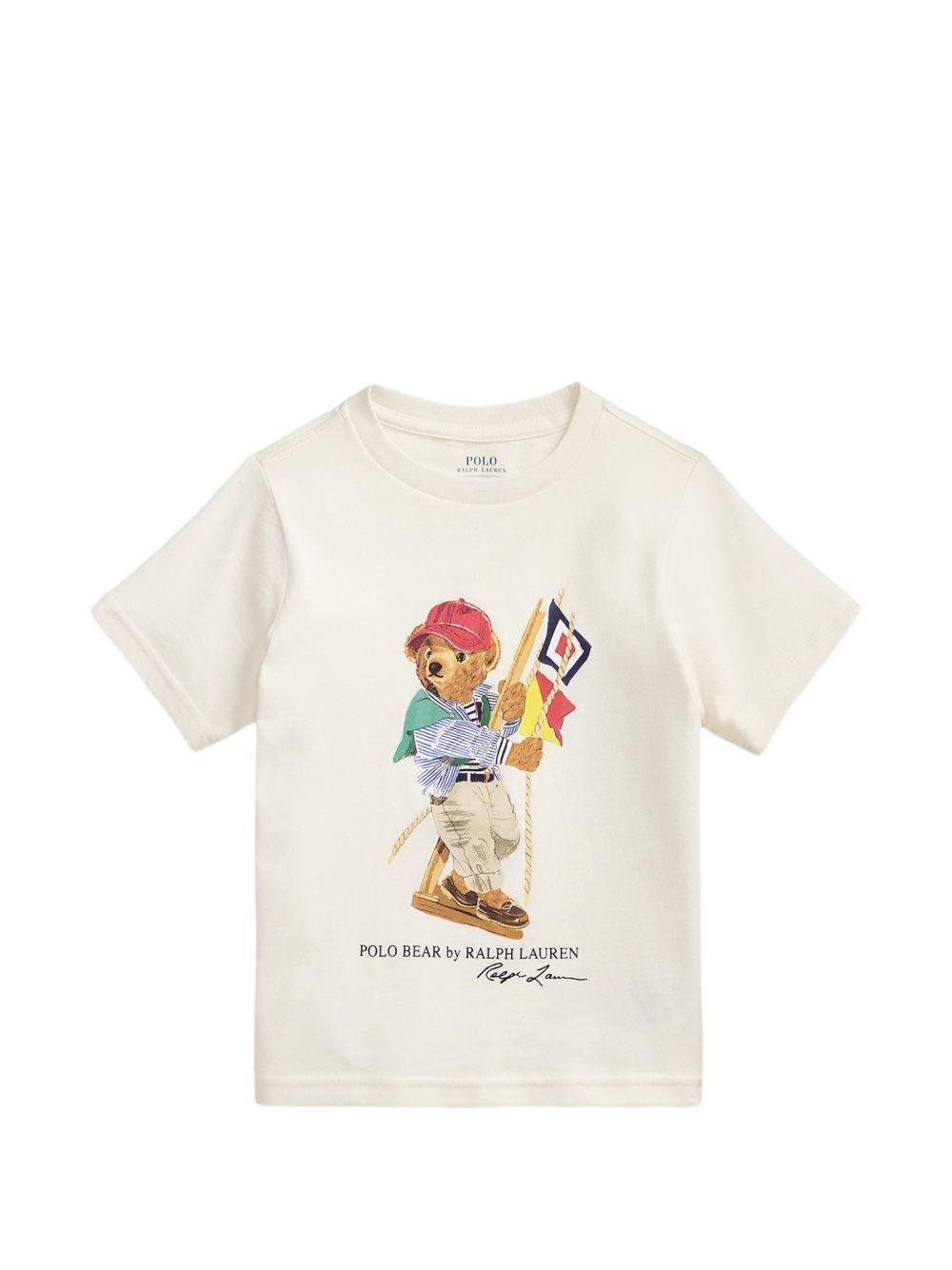 T-shirt per bambino Polo Ralph Lauren Kids bianca con stampa grafica Polo Bear - Rubino Kids