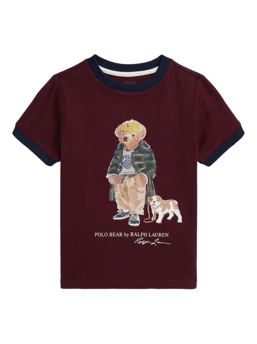 T-shirt per bambino Polo Ralph Lauren Kids rossa con stampa orso - Rubino Kids