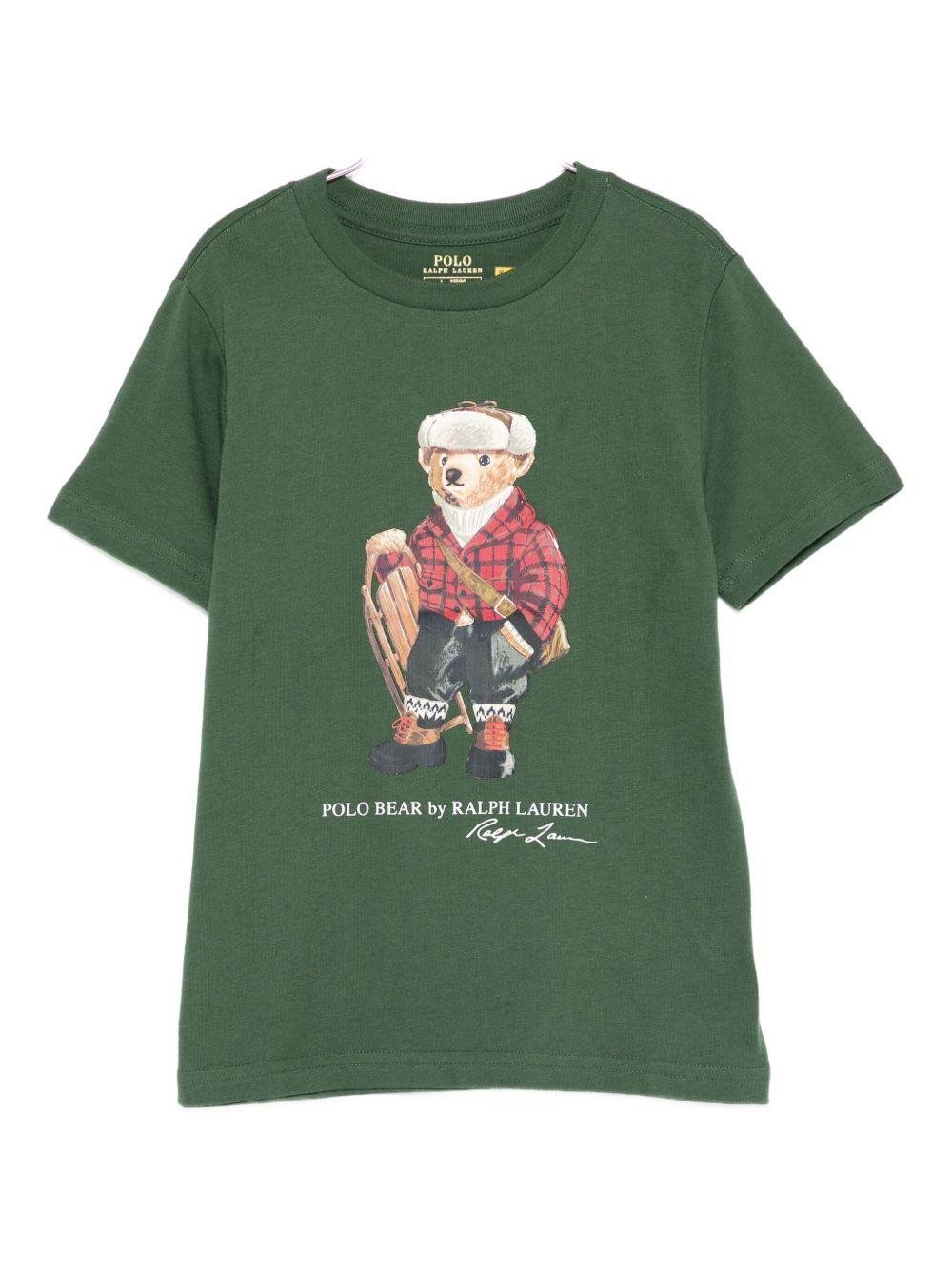 T-shirt per bambino Polo Ralph Lauren Kids verde con motivo Polo Bear - Rubino Kids