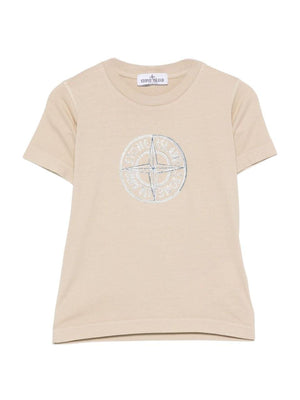 T-shirt per bambino Stone Island Junior beige con caratteristico logo sul davanti