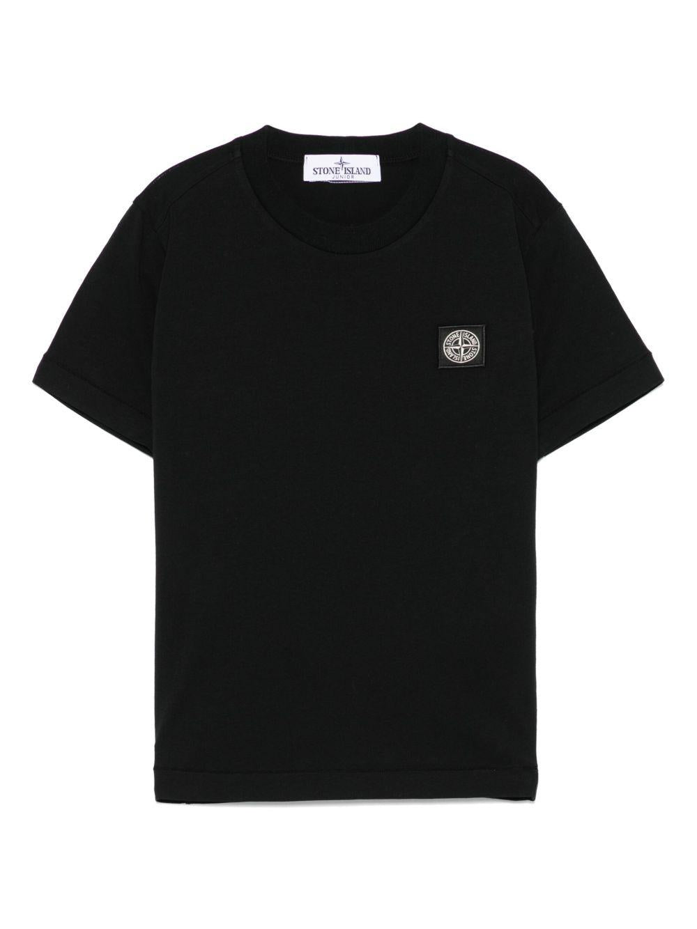 T-shirt per bambino Stone Island Junior nero con applicazione Compass - Rubino Kids