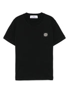 T-shirt per bambino Stone Island Junior nero con applicazione Compass - Rubino Kids