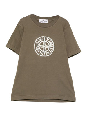T-shirt per bambino Stone Island Junior verde con caratteristico logo sul davanti