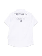 T-shirt per bambino Trussardi Junior bianco con stampa logo sul retro e targhetta - Rubino Kids