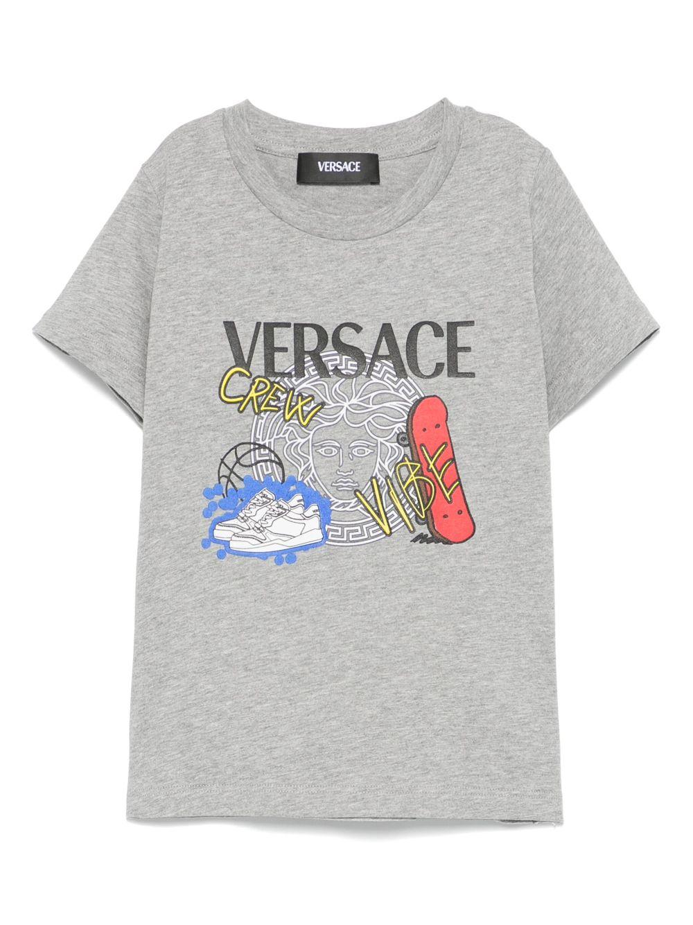 T-shirt per bambino Versace Kids grigio con stampa Medusa - Rubino Kids