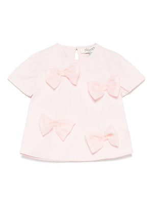 A'lapage pink cotton T-shirt for baby girls with bow detail