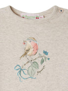 T-shirt per neonata Bonpoint beige con stampa uccellino e scollo rotondo - Rubino Kids