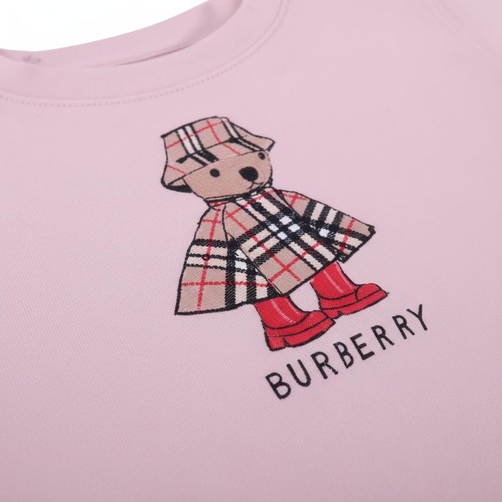 T-shirt per neonata Burberry Kids rosa con stampa orsetto e logo sul davanti - Rubino Kids