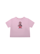 T-shirt per neonata Burberry Kids rosa con stampa orsetto e logo sul davanti - Rubino Kids