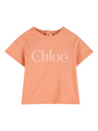 T-shirt per neonata Chloé Kids arancione con scritta logo - Rubino Kids