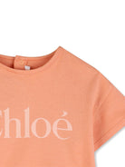 T-shirt per neonata Chloé Kids arancione con scritta logo - Rubino Kids