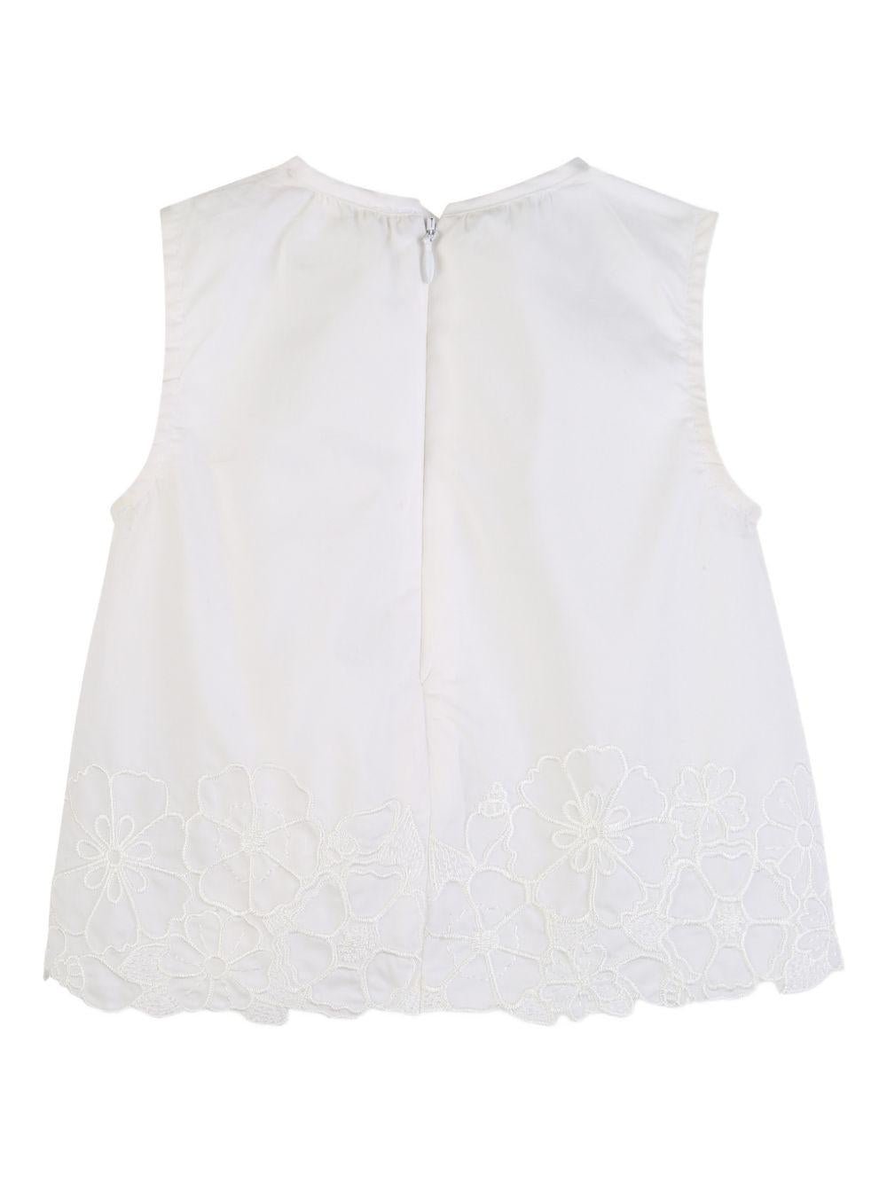 T-shirt per neonata Chloé Kids bianca con applicazioni floreali - Rubino Kids