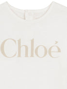 T-shirt per neonata Chloé Kids bianca con scritta logo - Rubino Kids