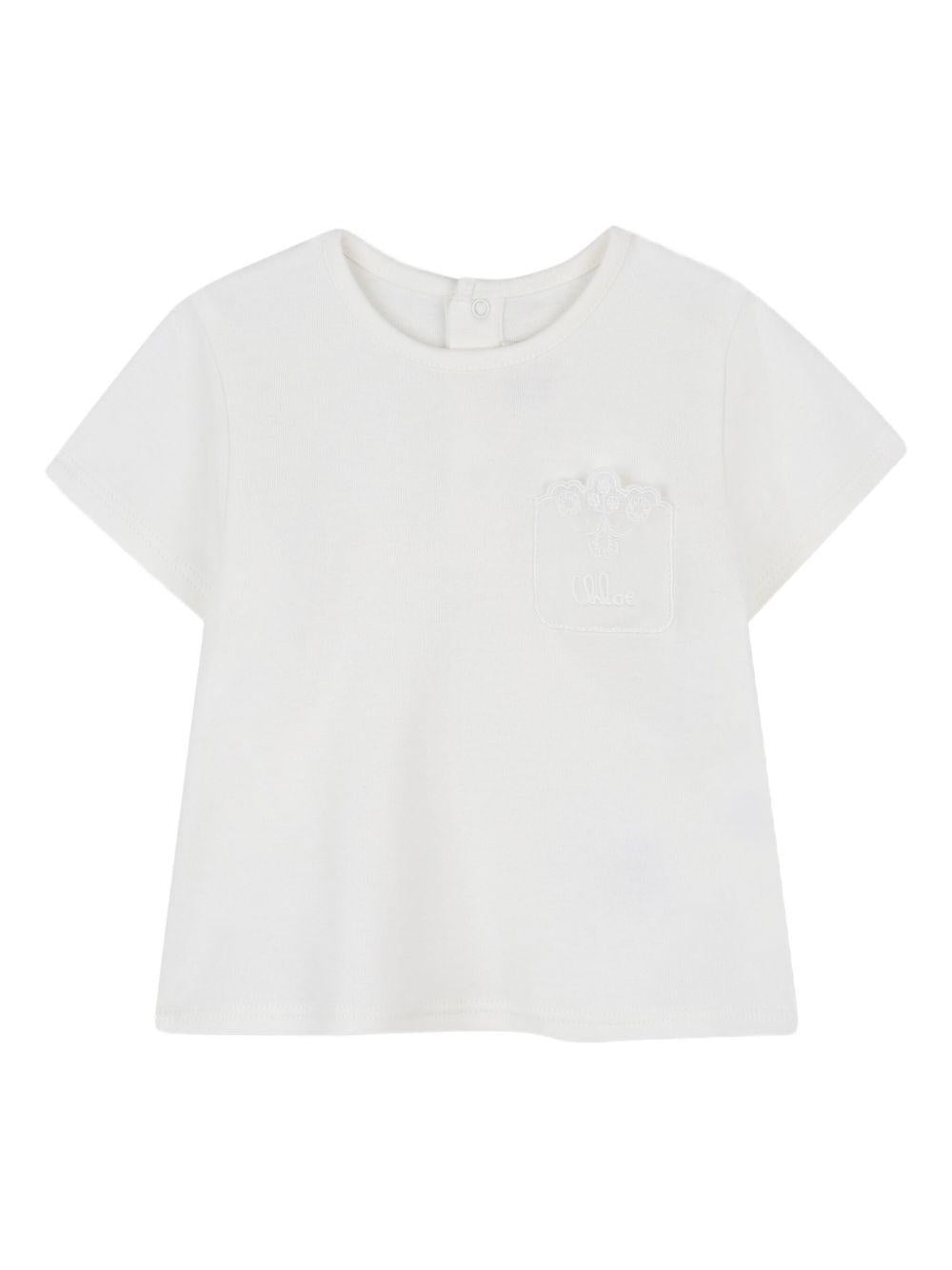 T-shirt per neonata Chloé Kids bianco con decorazione - Rubino Kids