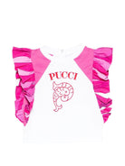 T-shirt per neonata Emilio Pucci Junior bianca con volant - Rubino Kids