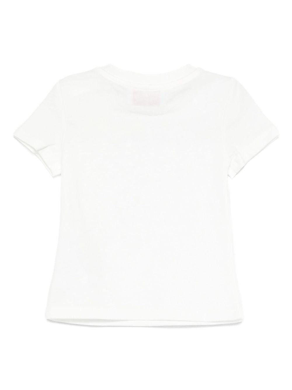 T-shirt per neonata Emilio Pucci Junior bianco a maniche corte con logo decorato - Rubino Kids