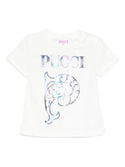 T-shirt per neonata Emilio Pucci Junior bianco a maniche corte con logo decorato - Rubino Kids