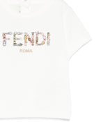 T-shirt per neonata Fendi Kids bianco con logo a fiori - Rubino Kids