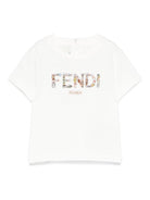 T-shirt per neonata Fendi Kids bianco con logo a fiori - Rubino Kids