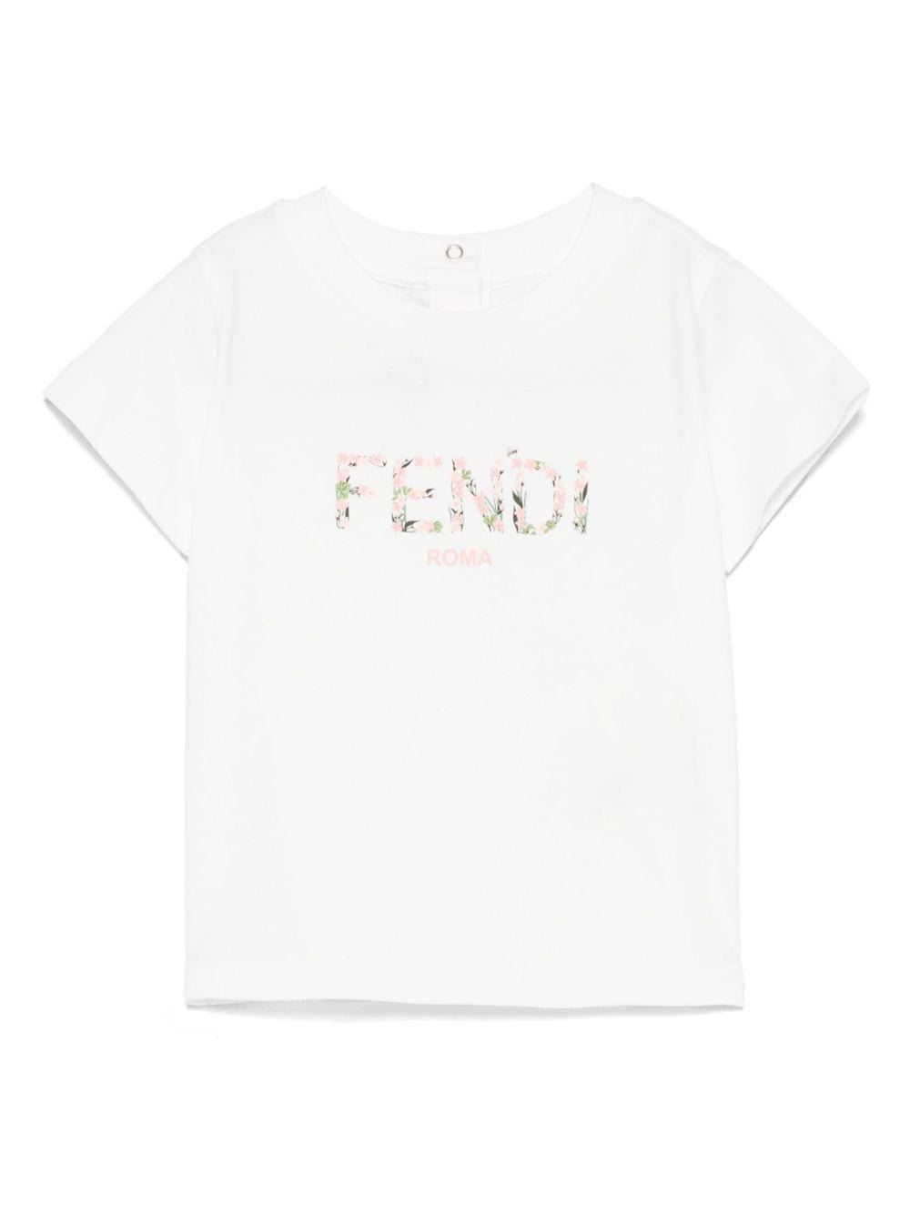 T-shirt per neonata Fendi Kids bianco con logo - Rubino Kids