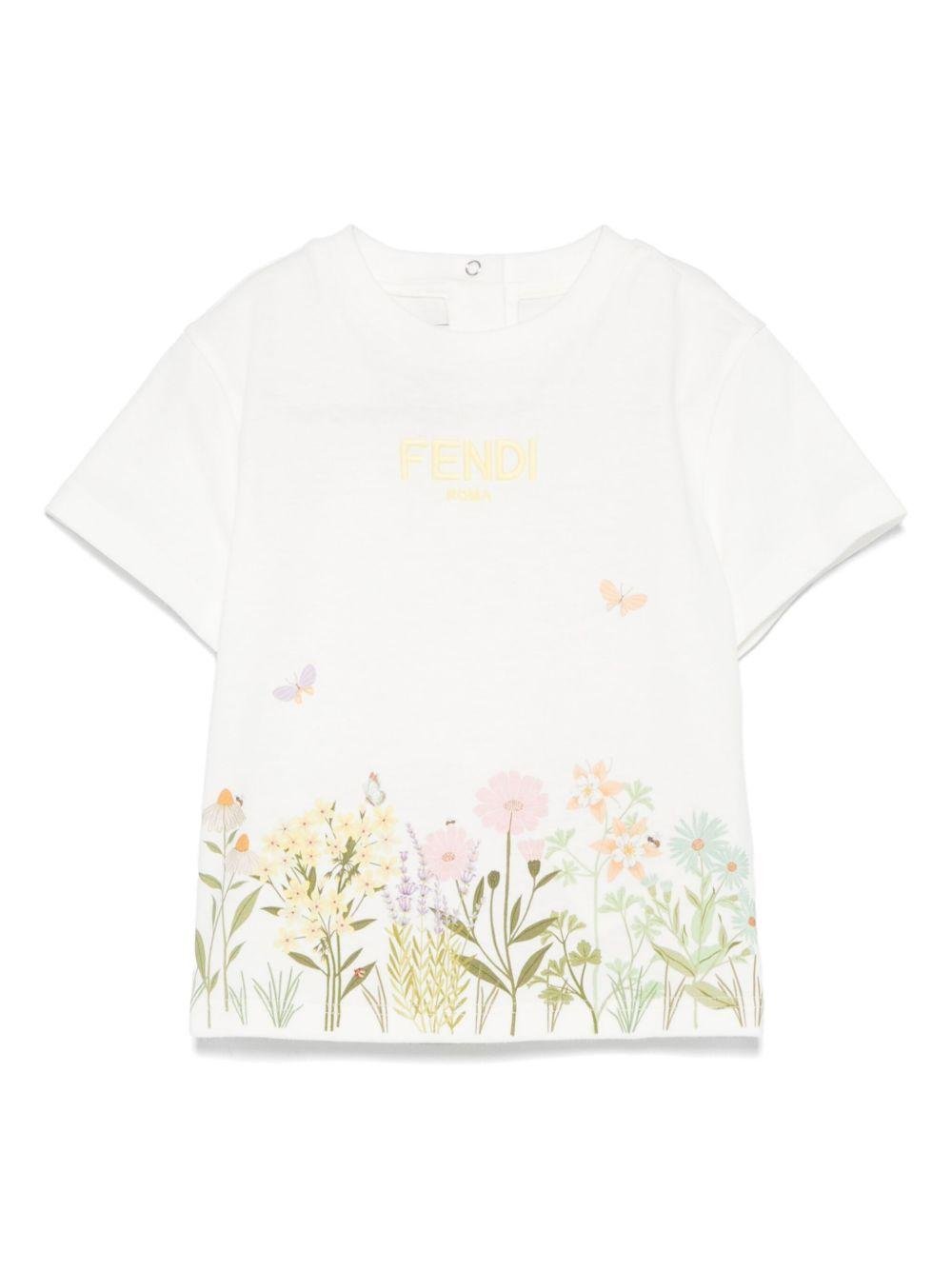 T-shirt per neonata Fendi Kids bianco con logo - Rubino Kids