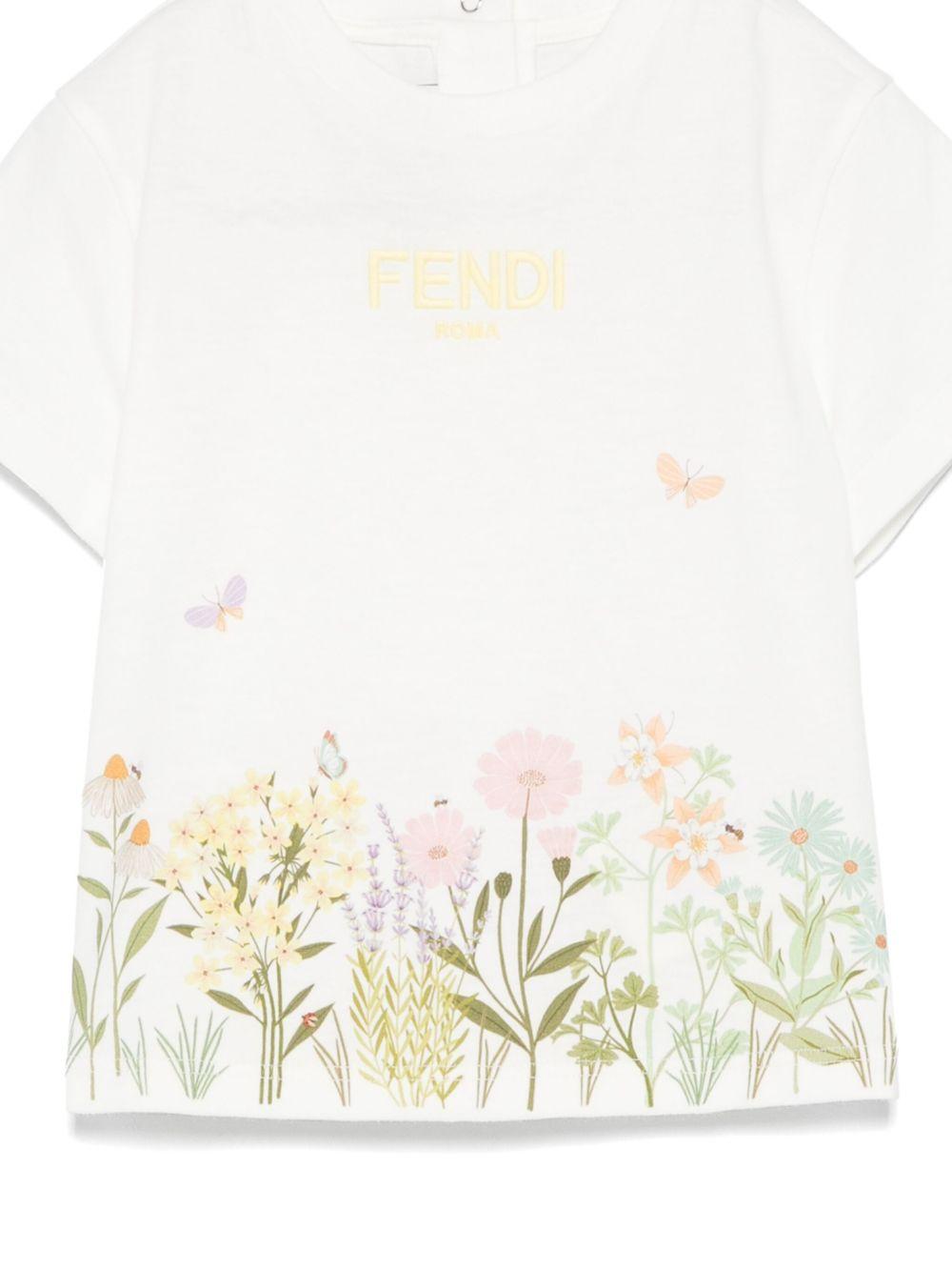 T-shirt per neonata Fendi Kids bianco con logo - Rubino Kids