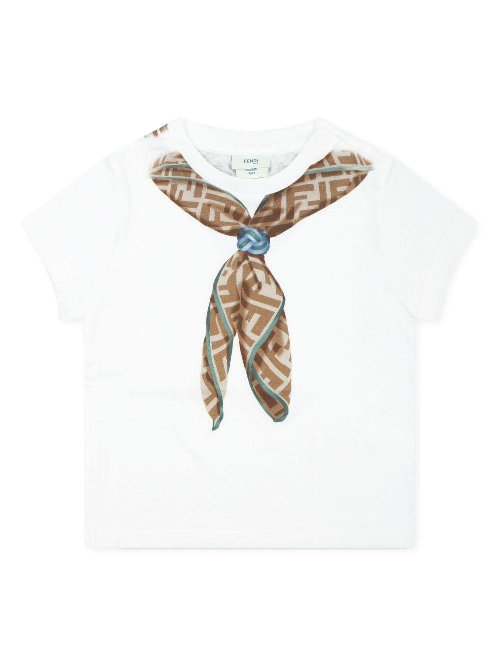 T-shirt per neonata Fendi Kids bianco con stampa foulard con monogramma - Rubino Kids